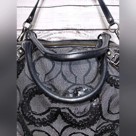 Coach Madison Sequin Logo Satchel Bag Silver Black 2000s Y2K Style 15940 Op Art - Picture 2 of 12